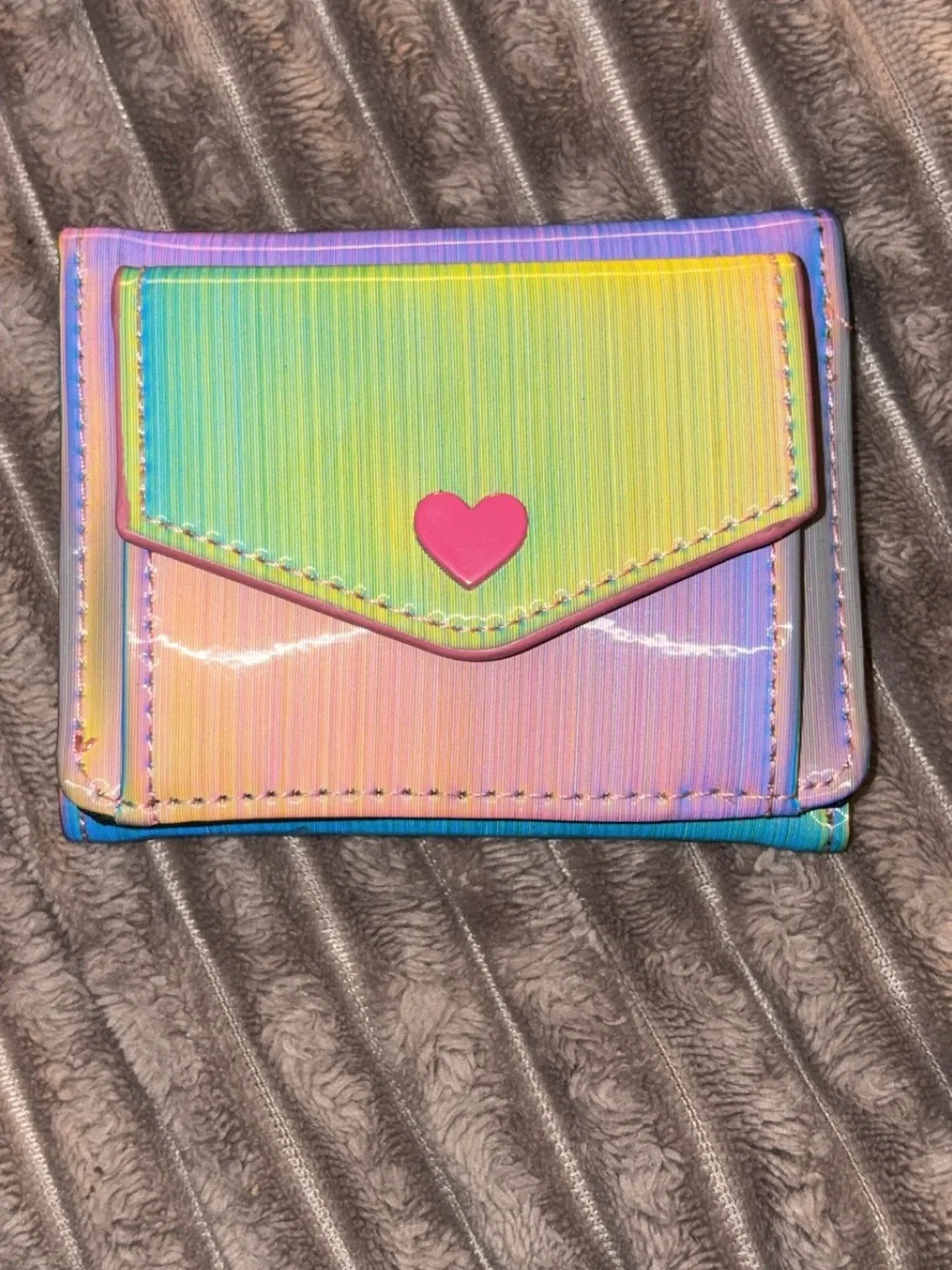 No Boundaries Rainbow Holographic Trifold Wallet with Pink Heart